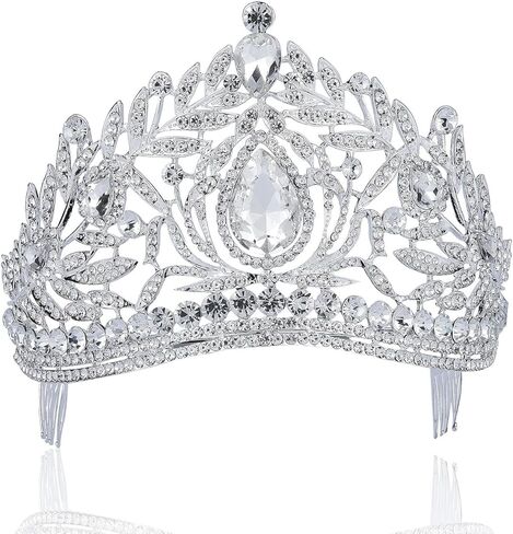 Fantastic Clear White Austrian Crystal Rhinestone Tiara Crown Hair Combs Veil Headband Gold Silver Princess Queen Theater Headpiece Party Event Prom Pageant T1855 in Kuwait