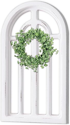 Sintosin Rustic Small Arched Window Frames Wall Decor 9 X 16 Inch, Hanging Distressed White Cathedral Window Frame for Wall Decor Living Room, Handmade Farmhouse Wall Decor for Entryway Hallway in Saudi Arabia