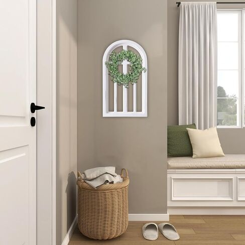 Sintosin Rustic Small Arched Window Frames Wall Decor 9 X 16 Inch, Hanging Distressed White Cathedral Window Frame for Wall Decor Living Room, Handmade Farmhouse Wall Decor for Entryway Hallway in Saudi Arabia