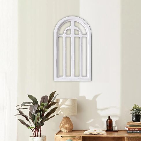 Sintosin Rustic Small Arched Window Frames Wall Decor 9 X 16 Inch, Hanging Distressed White Cathedral Window Frame for Wall Decor Living Room, Handmade Farmhouse Wall Decor for Entryway Hallway in Saudi Arabia