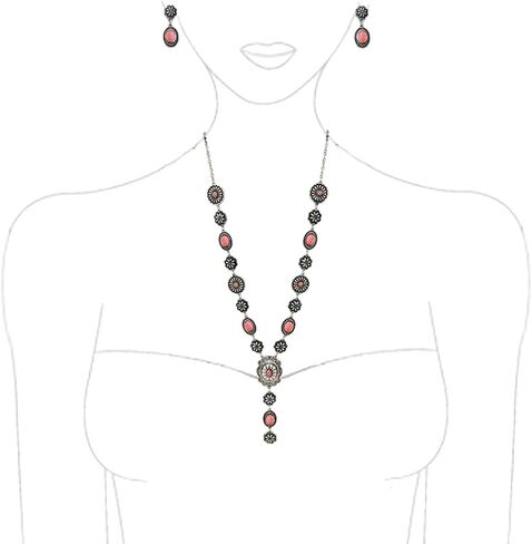 Rosemarie & Jubalee Women's Stunning Vintage Western Style Conchos And Semi Precious Howlite Stone Y-Drop Necklace Earring Gift Set, 22"+3" Extender in Kuwait