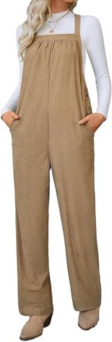 Corduroy Overalls - Plaid Wide Leg Overall Jumpsuit for Women, Featuring Adjustable Straps and Loose Fit Design in Saudi Arabia