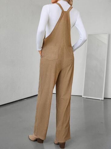 Corduroy Overalls - Plaid Wide Leg Overall Jumpsuit for Women, Featuring Adjustable Straps and Loose Fit Design in Saudi Arabia