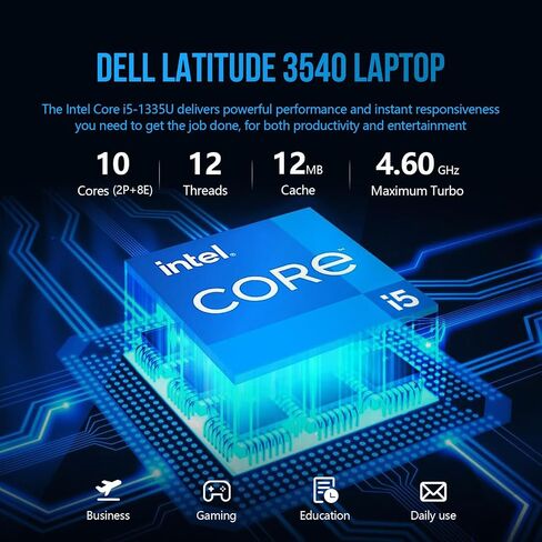 كمبيوتر محمول Dell Latitude 3540 مقاس 15 بوصة، كمبيوتر محمول للأعمال مقاس 15.6 بوصة، Intel 10-Core i5، ذاكرة الوصول العشوائي 32 جيجابايت، 1 تيرابايت SSD، Windows 11 Pro، Microsoft Office، لوحة مفاتيح رقمية ذات 10 مفاتيح، منفذ إيثرنت، WiFi 6E، HDMI in Saudi Arabia