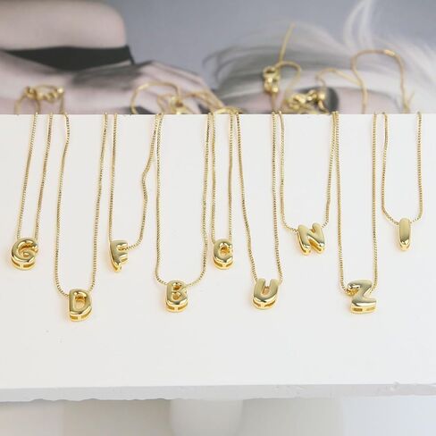 Bubble Letter Necklace For Women, Balloon Initial Letter Alphabet Pendant 18k Gold Plated Dainty Zirconia Inlaid Necklaces Fashion Jewelry Gifts for Women in Saudi Arabia