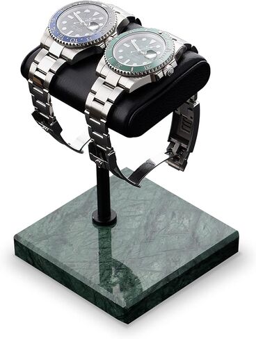 Watch Stand - Handcrafted Italian Napa Leather Natural Marble base - Watch Display Stand for all Watches - Jewelry Stand Watch Holder Accessory (Green/Black) in Saudi Arabia