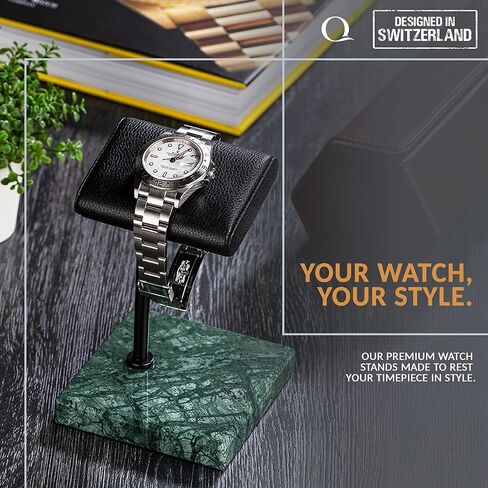 Watch Stand - Handcrafted Italian Napa Leather Natural Marble base - Watch Display Stand for all Watches - Jewelry Stand Watch Holder Accessory (Green/Black) in Saudi Arabia