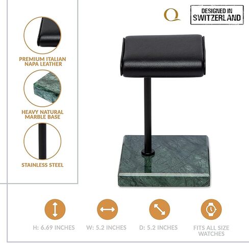 Watch Stand - Handcrafted Italian Napa Leather Natural Marble base - Watch Display Stand for all Watches - Jewelry Stand Watch Holder Accessory (Green/Black) in Saudi Arabia