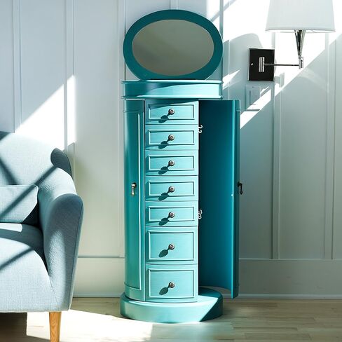 Hives & Honey Bailee Standing Jewelry Armoire - 7 Drawers, Mirror Top, Side Doors - Necklace, Earring, Bracelet Organizer, Ivory in Saudi Arabia