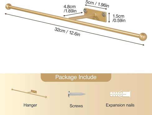 Hanging Jewelry Organizer Wall Mounted: 12.6'' Necklace Hanger for Earring, Bracelet, Rings, Gold 2-Pack, Screws Included in Saudi Arabia