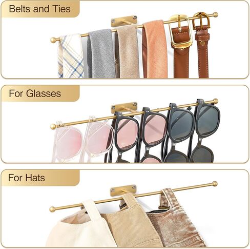 Hanging Jewelry Organizer Wall Mounted: 12.6'' Necklace Hanger for Earring, Bracelet, Rings, Gold 2-Pack, Screws Included in Saudi Arabia