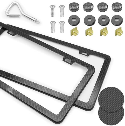 Carbon Fiber License Plate Frames Black, 2 Pack Car Plate Frame with Coasters Front and Rear Slim Thin Rust-Proof Universal Car Tag Holder in Saudi Arabia