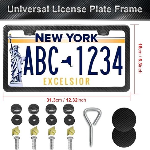 Carbon Fiber License Plate Frames Black, 2 Pack Car Plate Frame with Coasters Front and Rear Slim Thin Rust-Proof Universal Car Tag Holder in Saudi Arabia