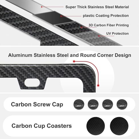 Carbon Fiber License Plate Frames Black, 2 Pack Car Plate Frame with Coasters Front and Rear Slim Thin Rust-Proof Universal Car Tag Holder in Saudi Arabia