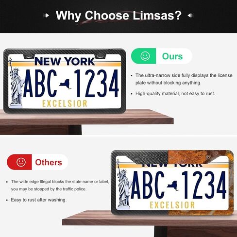 Carbon Fiber License Plate Frames Black, 2 Pack Car Plate Frame with Coasters Front and Rear Slim Thin Rust-Proof Universal Car Tag Holder in Saudi Arabia