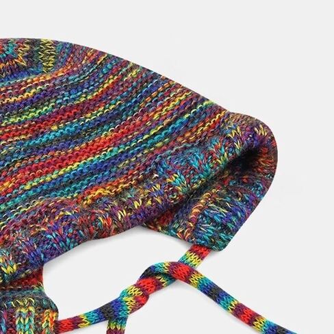 Handmade Knitted Winter Warm Foldable Bucket Hat with Adjustable Tie Strap in Fashionable Color Blocking Crochet Cap in Saudi Arabia
