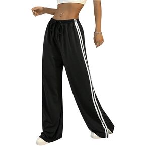 WDIRARA Women's Side Striped Drawstring Waist Sweatpants Athletic Workout Track Pants Streetwear