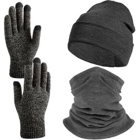 Winter Beanie Hat Neck Warmer Neck Gaiter Touchscreen Gloves Set Cold Weather Gear Unisex, Warm Winter Stretchy Knit Gloves Beanie Hat Windproof Face Cover for Cold Weather Sport(Grey)