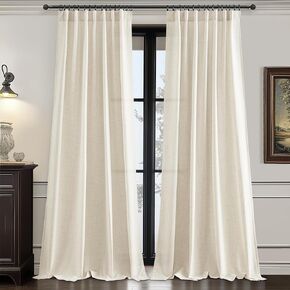 Cream Linen Sheer Curtains 84 inch Long Living Room 2 Panel Set, Modern Light Filtering Farmhouse Privacy Pleated Back Tab Neutral Window Drapes for Bedroom Off White Ivory Rod Pocket(W52xL84,Birch)