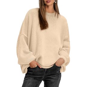 Womens Crewneck Batwing Long Sleeve Sweaters Fall 2024 Oversized Side Slit Ribbed Knit Sweaters Pullover Tops