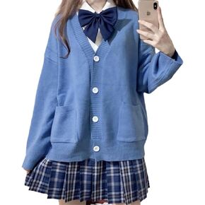 Womens Japanese Cute Kawaii Knitted Cardigan Sweater Cosplay Long Sleeve Button Down JK School Uniform Jacket