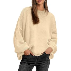 Womens Crewneck Batwing Long Sleeve Sweaters Fall 2024 Oversized Side Slit Ribbed Knit Sweaters Pullover Tops in Kuwait