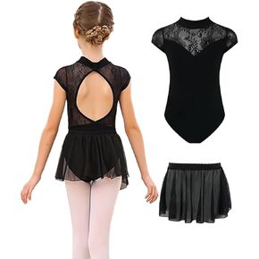 Gogokids Ballet Leotards for Girls, 2 Pcs Toddler Hollow Back Dance Dress Outfit with Removable Skirt Combo