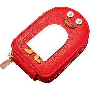 Cute Penguins PU Credit Card Coin Wallet,Small Genuine Leather Wallet for Women, RFID Blocking Credit Card Holder Wallet (Red)