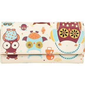 Little Owl Vector Art Design Pattern Multicolored Faux Leather Printed Women's Wallet | Ladies Purse | Clutch | Multiple Card Holder Organizer & Wallet, Multicolor, 8 Inch