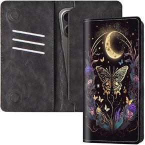 FUYOCWE Bifold Wallet for Men Women,RFID Blocking PU Leather Long Wallet Clutch Bag with Money Phone Pockets + Card Slots+ Dual Magnetic Clasp Closure-Butterfly Flowers & Gold Moon