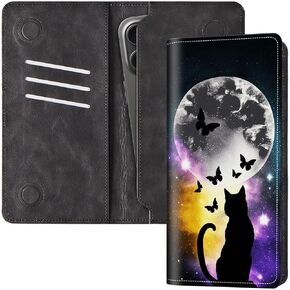 FUYOCWE Bifold Wallet for Men Women,RFID Blocking PU Leather Long Wallet Clutch Bag with Money Phone Pockets + Card Slots+ Dual Magnetic Clasp Closure-Butterfly Flowers & Gold Moon