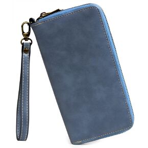 RFID Blocking Double Zipper Long Clutch Wallet Cellphone Wallet for Women with Hand Strap for Card, Cash, Coin, Bill (Brown)