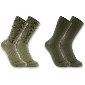 Carhartt Men's Midweight Synthetic-Wool Blend Woodgrain Crew Sock 2 Pack