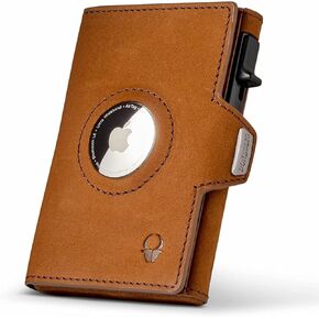 DONBOLSO Wallet Air I Slim AirTag Wallet with Apple AirTag Holder I Stylish Leather Card Holder with RFID Protection I For Men and Women I Holds up to 11 Credit Cards I Vintage Black