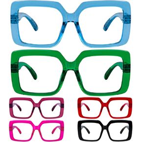 LUR Huge Metalless Screwless Spring Hinges Readers for Women 6 Pack Ladies Oversized Reading Glasses