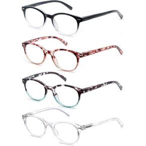 Blue Light Blocking Reading Glasses Women Round Readers Cute Cheaters Small Head&Face Black/Clear/Tortoiseshell 4 Pack