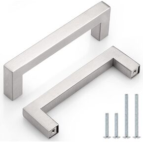 Probrico | 5 Pack Kitchen Cabinet Handles 4" (102mm) Holes Centers Stainless Steel Square Drawer Pulls Brushed Nickel 4-1/2" Overall Length