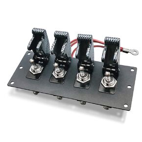 MGI SpeedWare Black 4 Toggle Switch Panel, Powder Coat Steel, Safety Flip Covers (Carbon)