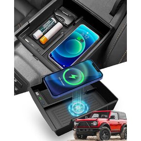 CarQiWireless Wireless Charger for Ford Bronco 2024 2023 2022 2021, Automotive Center Console Organizer Wireless Charging Pad for 2021-2024 Bronco Accessories, 2024 Bronco Sport Accessories