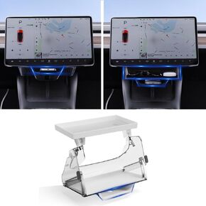 Center Console Organizer for Tesla Model Y 2016-2024 Model 3 2016-2023 Accessories, Open and Close Under Screen Storage, Hideen Privacy Magnetic Storage (Black)