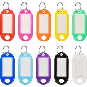 Plastic Key Tags 200 Pcs, Bulk Key Labels with Ring and Label Window, Key Chain ID Tags, Key Identifiers for Name, Luggage 10 Colors