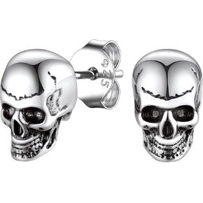 Suplight skull earrings for men, Sterling Silver Earrings Cool Earing Stud Halloween Collection