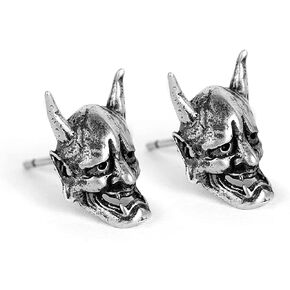 Oni Hannya Stud Earrings Japanese Halloween Jewelry Devil Mask Skull Earring for Men Women (Oni Stud)