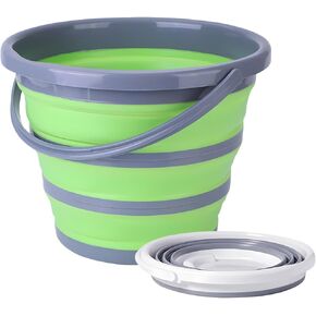 Car Collapsible Bucket, 10L 2.6 Gallon Foldable Portable Vehicle Folding Bucket, Universal Automotive Cleaning Bucket Accessories for Indoor Outdoor Car Washing Garden Camping (White/Gray)