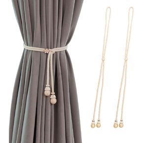 Rope Curtain Tiebacks Cotton Handmade Curtain Ties for Drapes Decoration Window Treatment Holdbacks,Beige 2pack