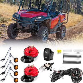 WeiSen UTV 2 Horn and 4 LED Turn Signal with Toggle Switch & Wiring Harness Waterproof Universal Street Legal Kit Compatible with Polaris RZR Ranger Maverick X3