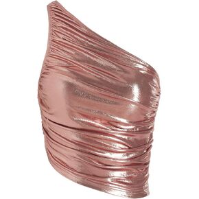 CIDER Metallic Asymmetrical Neck Ruched Tank Top