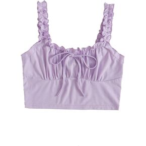 Verdusa Women's Frill Trim Strap Tie Knot Ruched Front Bustier Crop Top