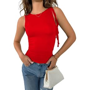 Milumia Women's Ruched Knotted Tank Top Y2k Sleeveless Lettuce Trim Fitted Tops