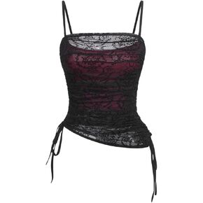 Verdusa Women's Floral Print Mesh Ruched Drawstring Y2K Cami Top Goth Top in Saudi Arabia